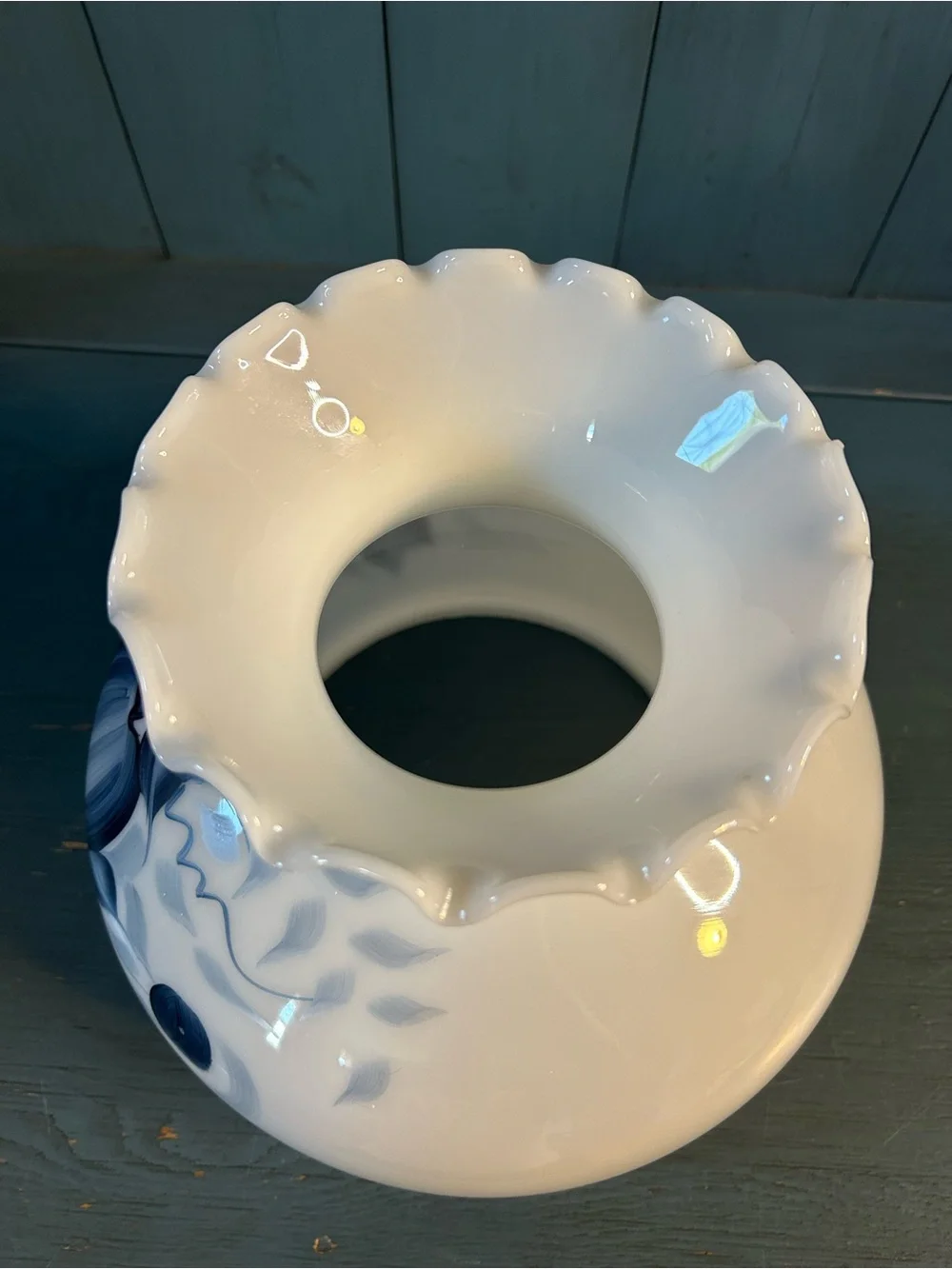 Vintage Blue and White Fruit Motif Handprinted Glass Lampshade-Gone w/ The Wind